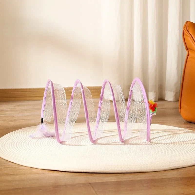 Interaktiver Katzentunnel mit Spielspiralen – Faltbares Katzenspielzeug