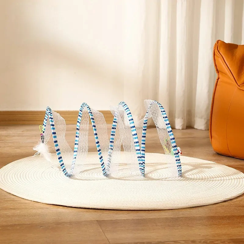 Interaktiver Katzentunnel mit Spielspiralen – Faltbares Katzenspielzeug