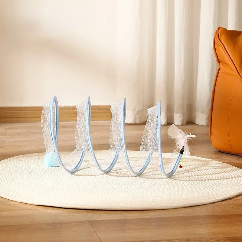 Interaktiver Katzentunnel mit Spielspiralen – Faltbares Katzenspielzeug